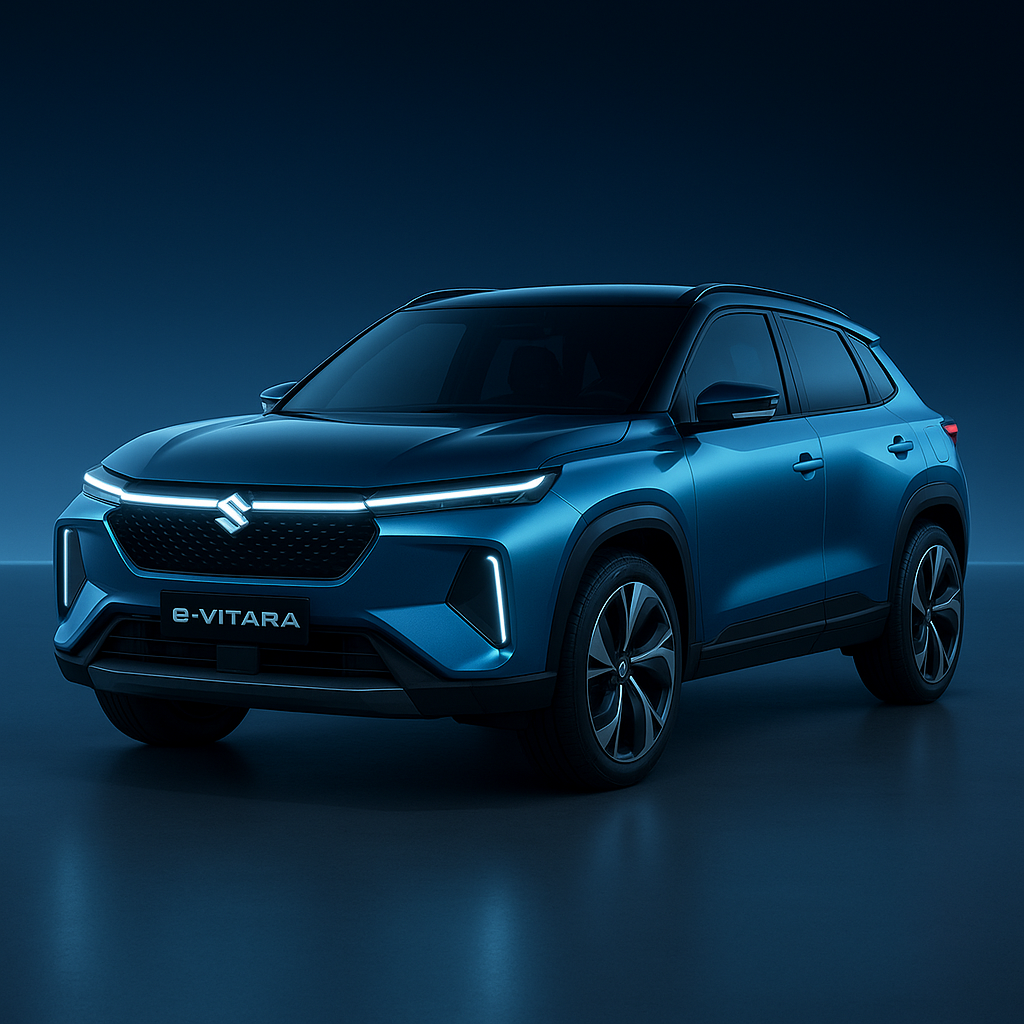 E-Vitara range testing across Indian cities showing 500km capability with battery options and charging infrastructure integration